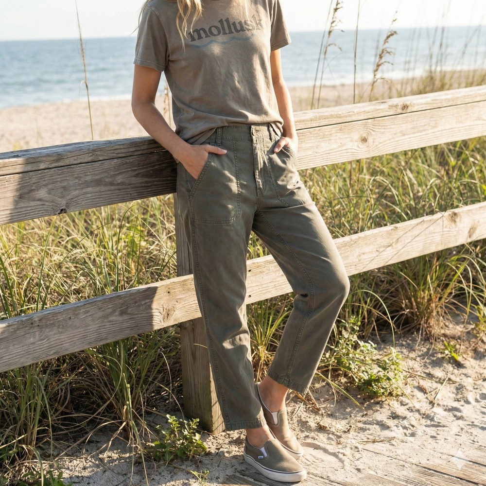 Mollusk Utility Pants Womens XS‎ Gray Green 100% Cotton Surf Casual Straight Leg
